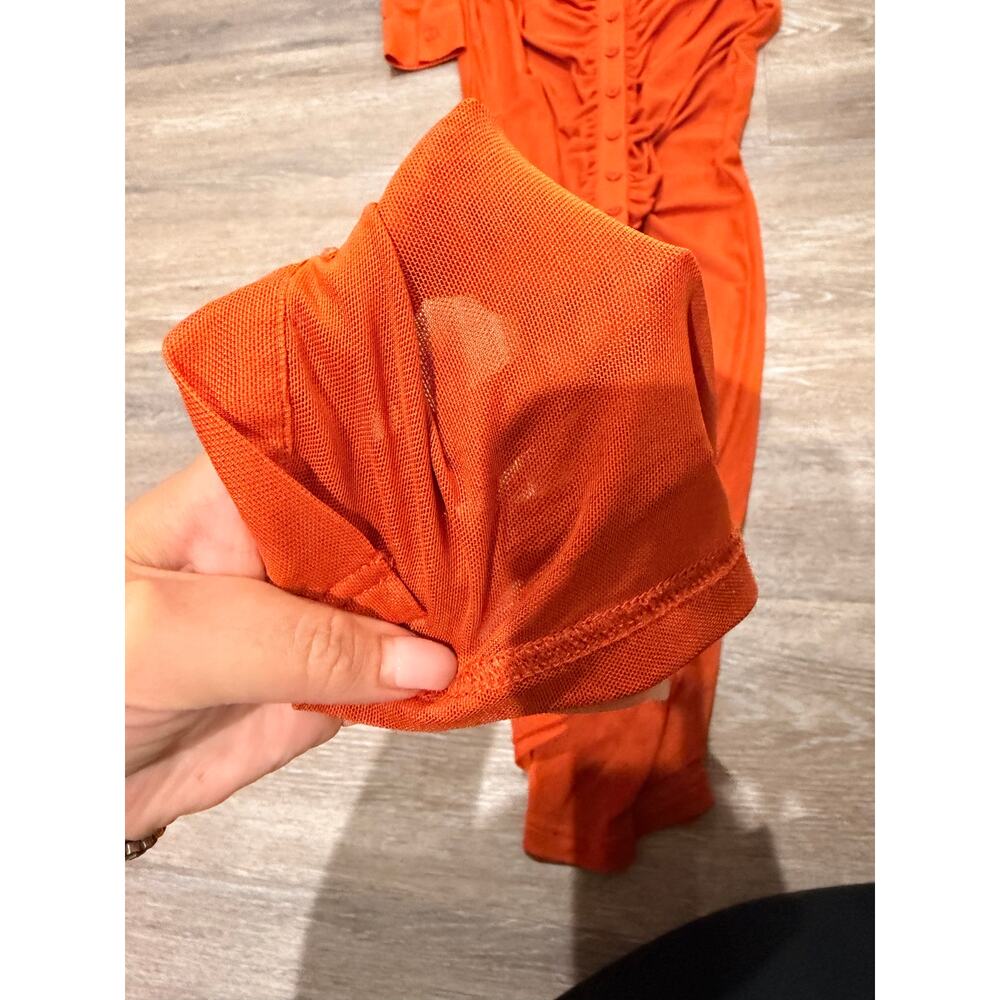 Meshki Rust Orange Rouched Button Down Maxi Dress… - image 5